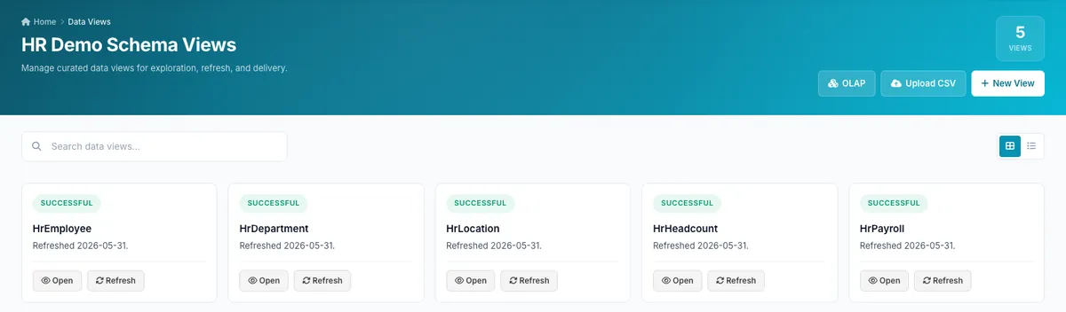 dots Data Views list with five refreshed HR views